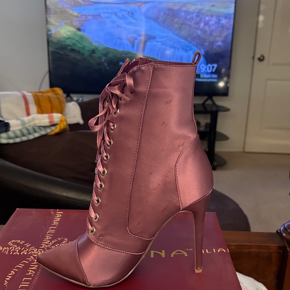 Liliana Satin Pink Lace-Up Heels